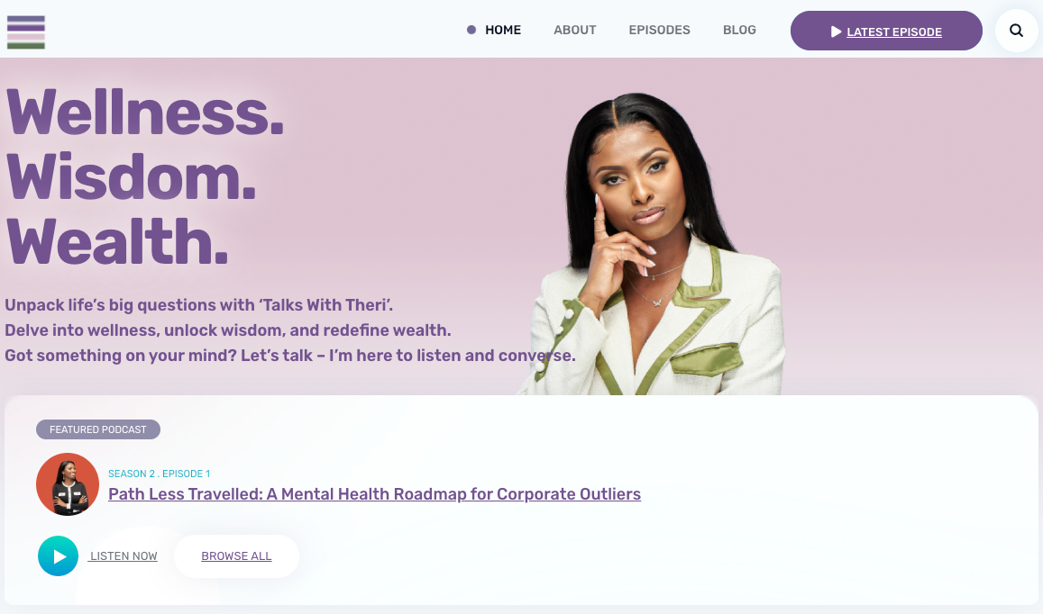Owner-provided screenshot of the Talks With Theri landing page