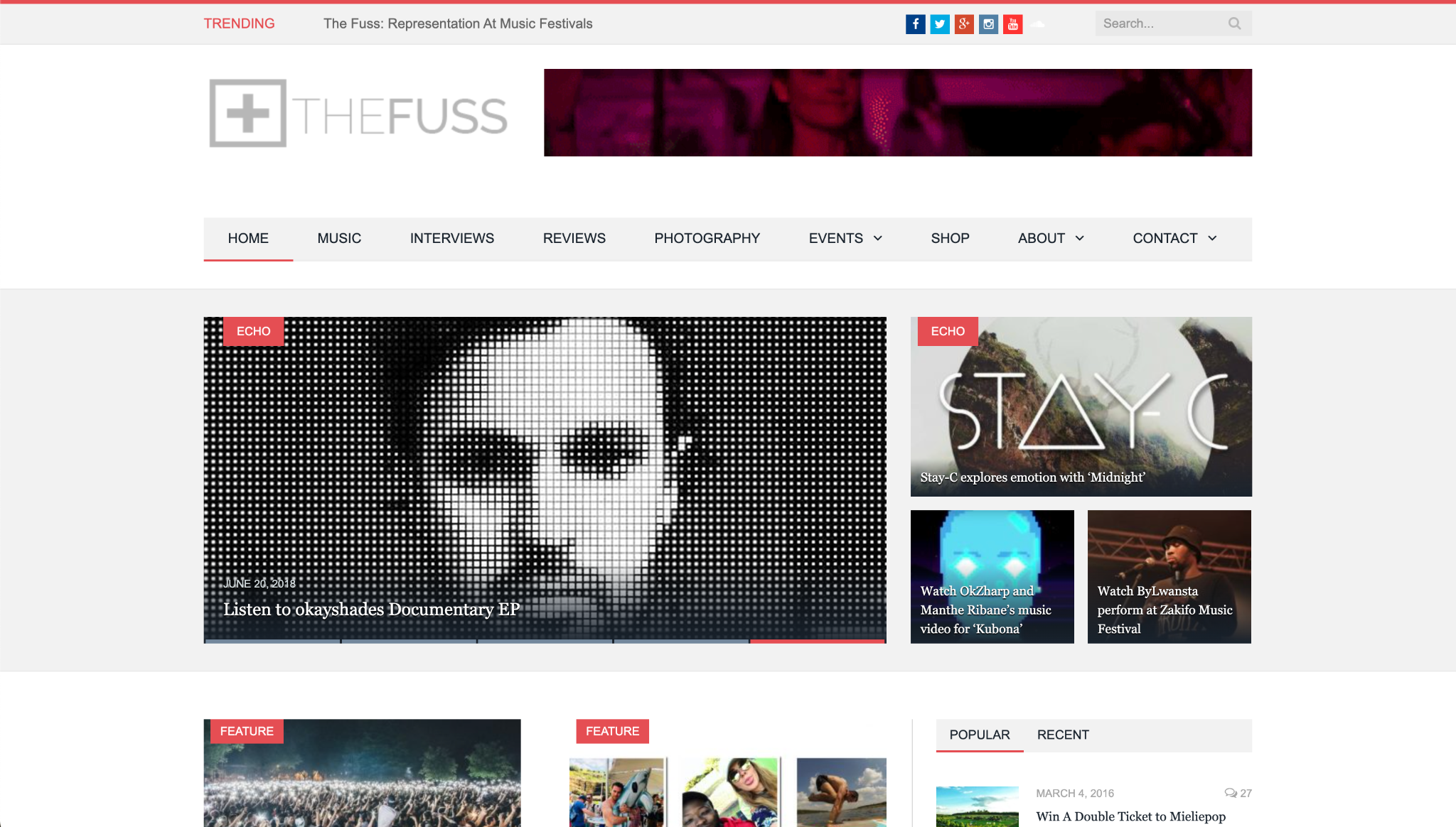 Owner-provided screenshot of The Fuss music and culture publication homepage